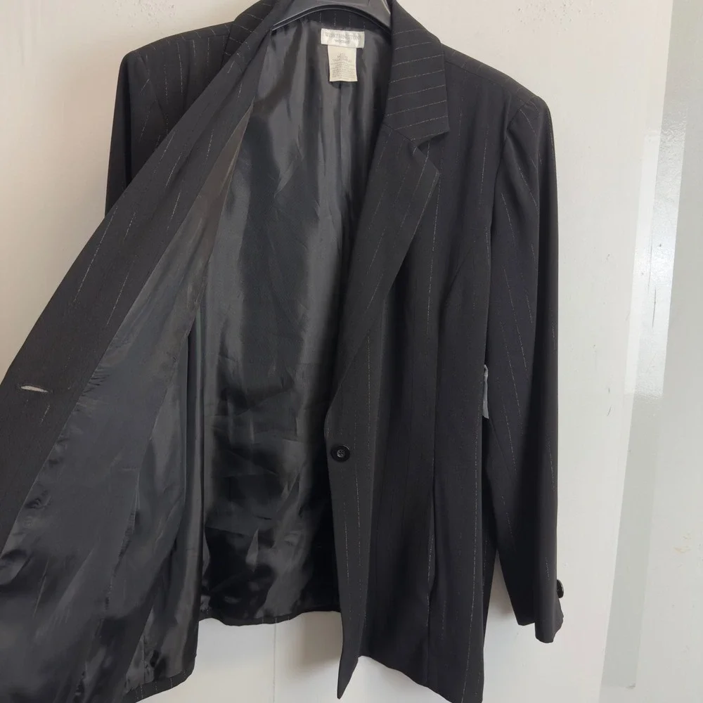Worthington Woman Black Pinstripe Blazer Single Button Jacket Plus Size 22W